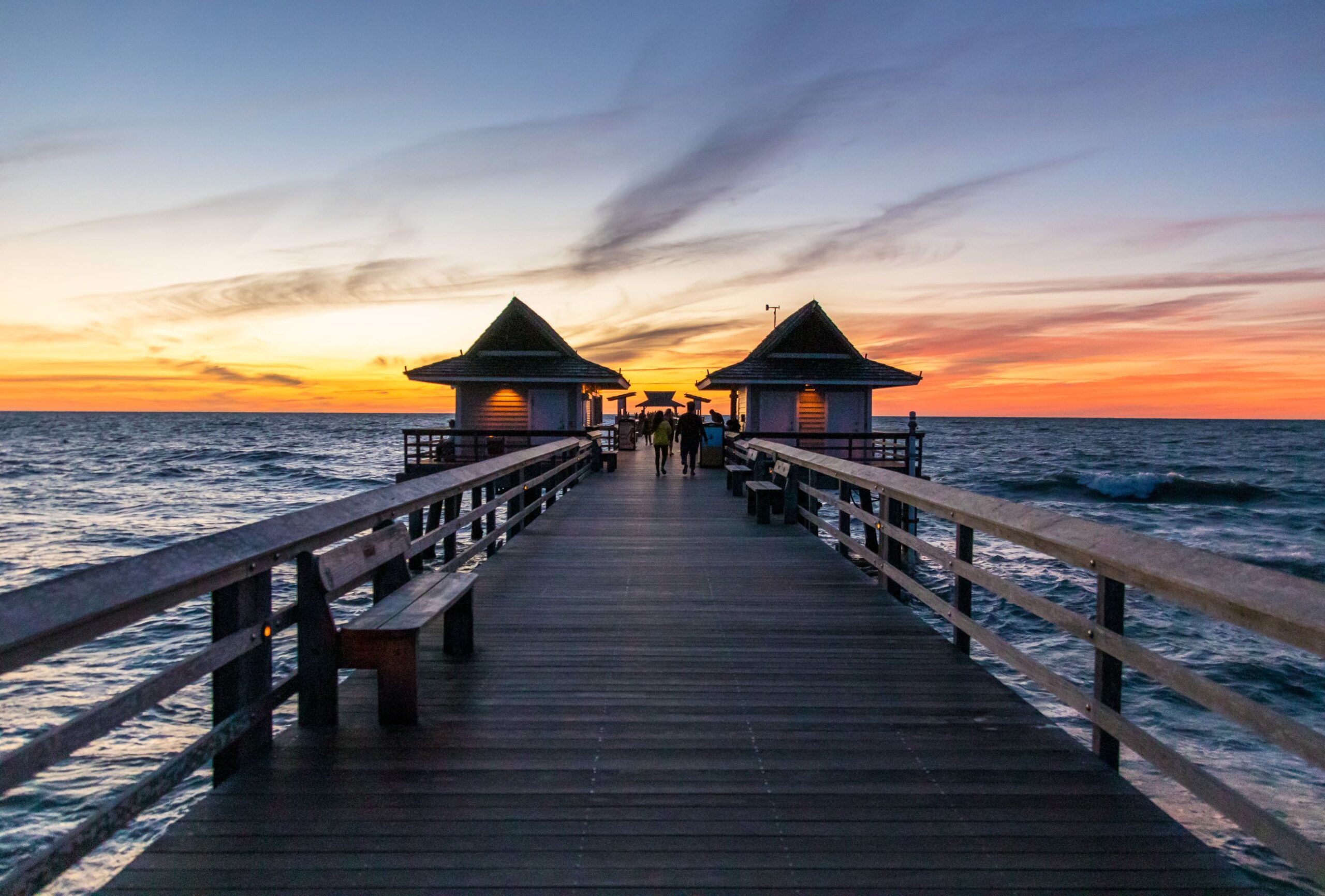 Naples Pier, Florida at sunset over the Gulf of Mexico